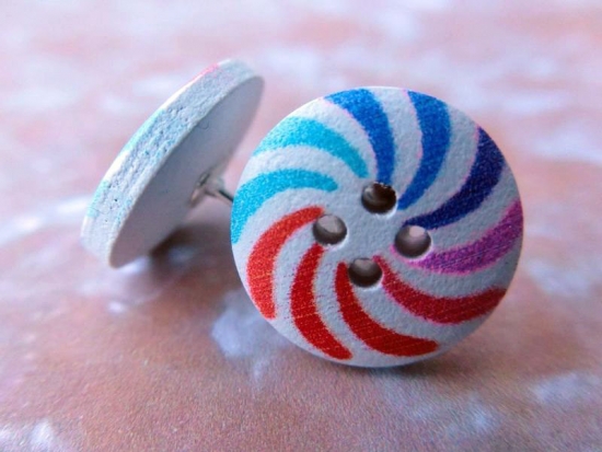 Preview: Holzknopf Ohrstecker Spirale